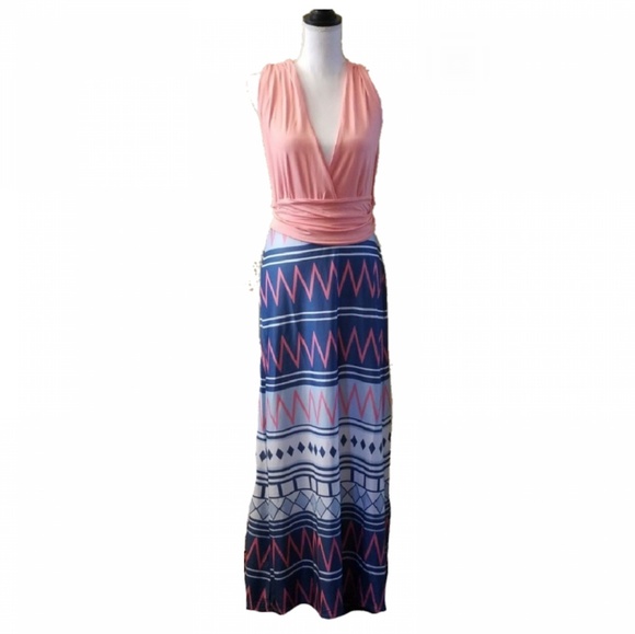 *1 L LEFT!* Coral Aztec Print Maxi Dress - Picture 4 of 6
